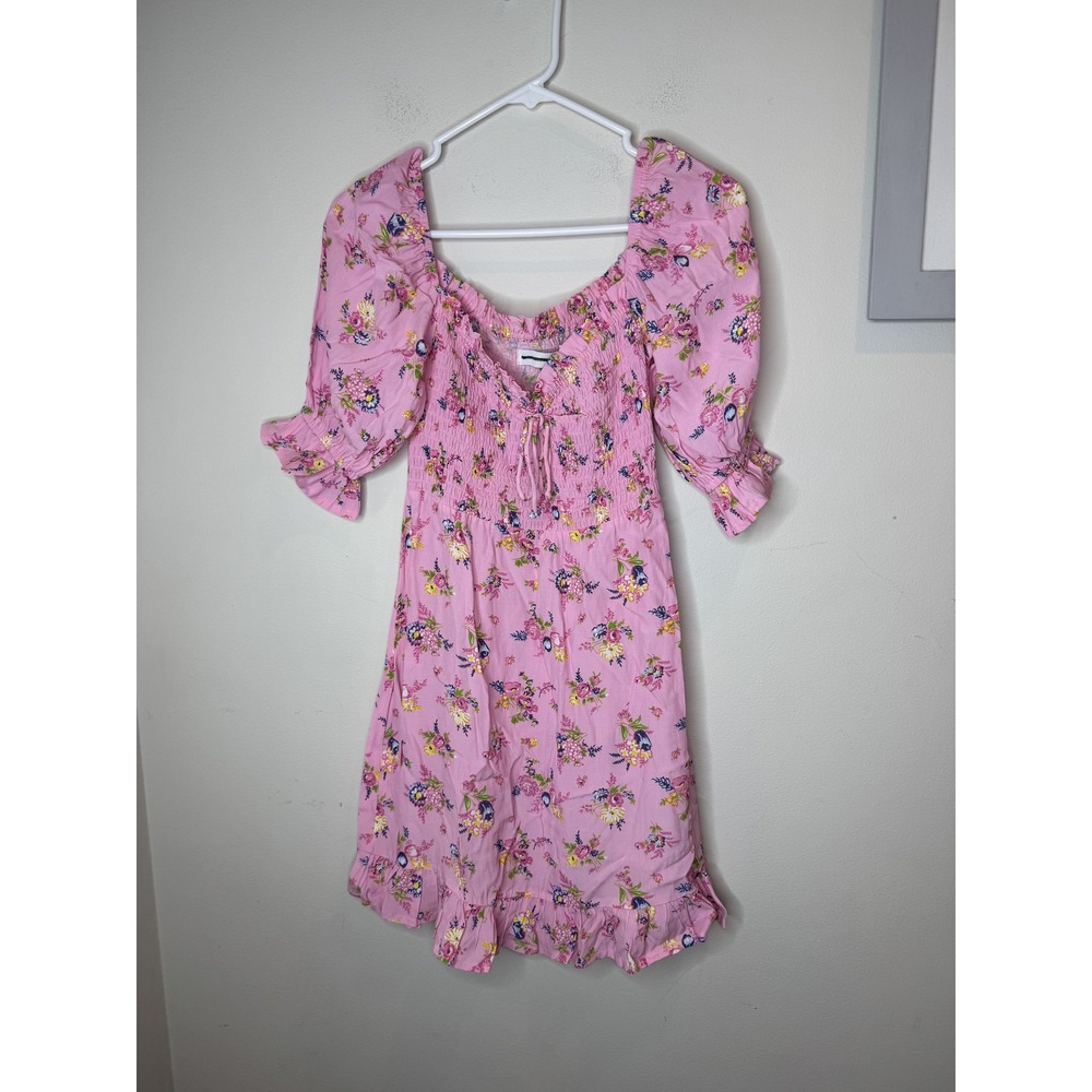 Faithfull The Brand Dress Womens Small Floral Puff Sleeve Smocked Ruffle Rayon